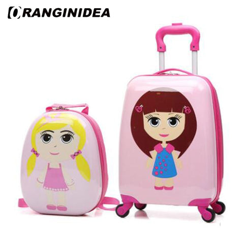 18" Kids Luggage Set Cartoon Animal Rolling Spinner Luggage Children Suitcases Wheel Trolley Travel