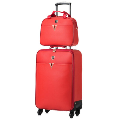 Red Leather Case Married The Box Trolley Luggage Picture Box Universal Wheel Luggage Travel Bag