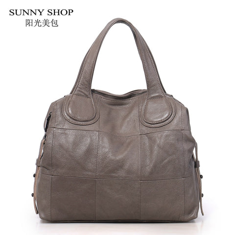 Sunny Shop Luxury 100%  Genuine Leather Bags For Women 2018 Soft Natural Skin Tote Vintage