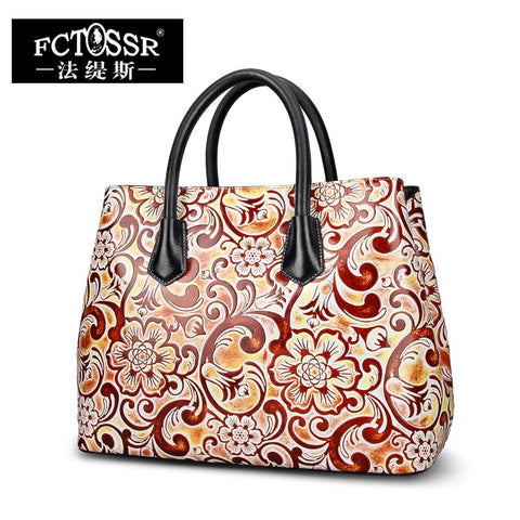 Women'S Bag Handmade Genuine Leather Handbag Hand Paint Flower Lady Messenger Bag Fashion Cow