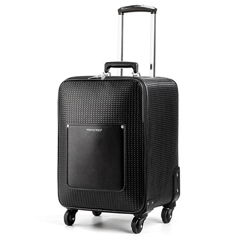 New Arrival!High Quality Pu Leather Black Color Trolley Luggage On Universal Wheels,Men And Women