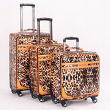 Cow Split Leather Trolley Luggage Universal Wheels 16 20 24 Leopard Print Luggage Travel Bag