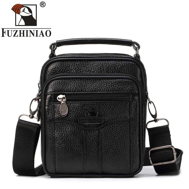 Fuzhiniao Genuine Cow Leather Messenger Bag Men Handbag Chest Crossbody Shoulder Bag Tas Business