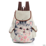 Miyahouse Casual Canvas School Backpack Women Lovely Cat Printed Drawstring Backpack Teenager Large