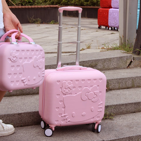 Wholesale!12 16Inches Lovely Hello Kitty Travel Luggage Bags Set For Girls,Pink Korea Fashion Abs
