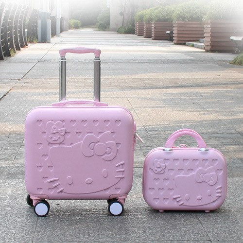 Wholesale!12 16Inches Lovely Hello Kitty Travel Luggage Bags Set For Girls,Pink Korea Fashion Abs