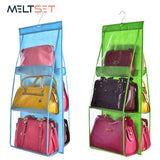 6 Pocket Hanging Handbag Organizer For Wardrobe Closet Transparent Storage Bag Door Wall Clear