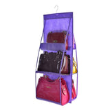 6 Pocket Hanging Handbag Organizer For Wardrobe Closet Transparent Storage Bag Door Wall Clear