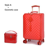Women 'S Travel Rolling Luggage Suitcase Bag Set,Red Waterproof Pu Leather Bag With Wheel ,20"24"