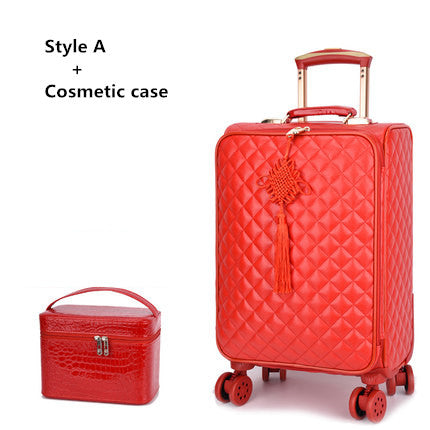 Women 'S Travel Rolling Luggage Suitcase Bag Set,Red Waterproof Pu Leather Bag With Wheel ,20"24"