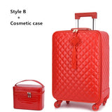 Women 'S Travel Rolling Luggage Suitcase Bag Set,Red Waterproof Pu Leather Bag With Wheel ,20"24"
