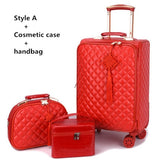 Women 'S Travel Rolling Luggage Suitcase Bag Set,Red Waterproof Pu Leather Bag With Wheel ,20"24"