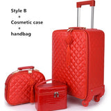 Women 'S Travel Rolling Luggage Suitcase Bag Set,Red Waterproof Pu Leather Bag With Wheel ,20"24"