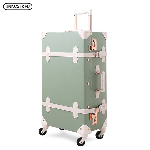 Uniwalker 20"22"24"26" Vintage Luggage,Password Lock Suitcase,Universal Wheels Trolley,Pu