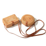 Bali Island Handmade Wicker Bag Women Round Rattan Straw Bag Lady Square Buckle Straw Handbag