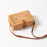 Bali Island Handmade Wicker Bag Women Round Rattan Straw Bag Lady Square Buckle Straw Handbag