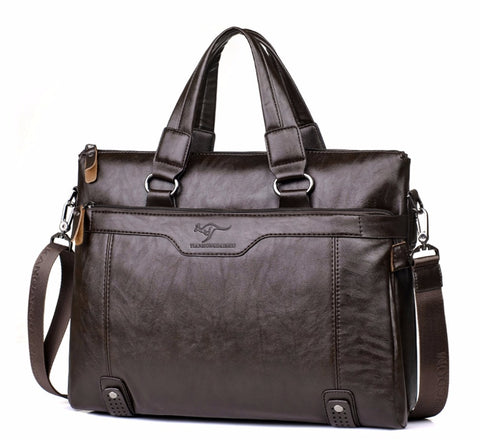 Men Business Leather Briefcase Shoulder Messenger Bag For 14" Laptop Men'S Crossbody Briefcase Bags