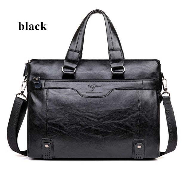 Men Business Leather Briefcase Shoulder Messenger Bag For 14" Laptop Men'S Crossbody Briefcase Bags