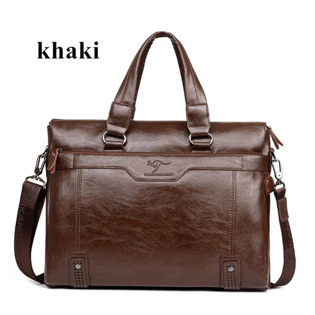Men Business Leather Briefcase Shoulder Messenger Bag For 14