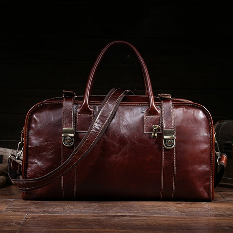High Grade Oil Wax Cow Leather Men Handbags Casual Shoulder Bags Vintage Genuine Leather Men'S
