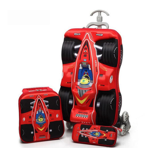3D Stereo Trolley Bag Cute Compact Car Kids Travel Suitcase Boy Girl Cartoon Travelling Luggage Boy