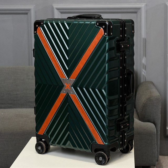 Retro Travel Trolley Luggage With X Belt Aluminum Frame Alloy Business Rolling Luggage Airplane