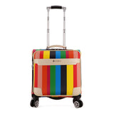 New Arrival!16Inches Pu Leather Trolley Luggage On Universal Wheels For Female,Colorful Strip Bag