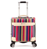 New Arrival!16Inches Pu Leather Trolley Luggage On Universal Wheels For Female,Colorful Strip Bag