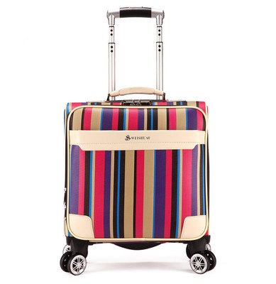 New Arrival!16Inches Pu Leather Trolley Luggage On Universal Wheels For Female,Colorful Strip Bag