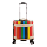 New Arrival!16Inches Pu Leather Trolley Luggage On Universal Wheels For Female,Colorful Strip Bag