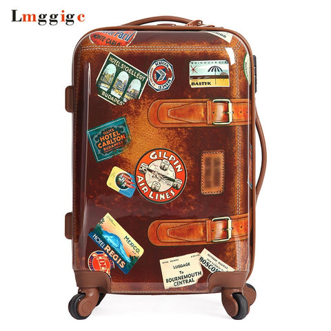Women Vintage Rolling Luggage Travel Suitcase Bag,Men Personality Universal Wheel Box,20"24"Inch