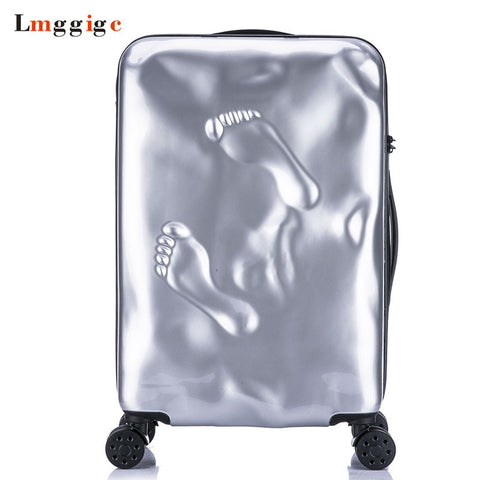 Vintage Rolling Luggage Suitcase Bag,Pc Travel Trolley Case With Footprints,Fashion Wheel