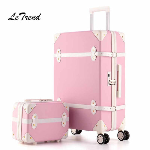 Letrend Women Suitcases Wheel Trolley Rolling Luggage Set Spinner Vintage Travel Bag Student