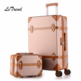 Letrend Women Suitcases Wheel Trolley Rolling Luggage Set Spinner Vintage Travel Bag Student