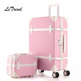 Letrend Women Suitcases Wheel Trolley Rolling Luggage Set Spinner Vintage Travel Bag Student