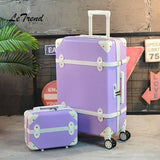 Letrend Women Suitcases Wheel Trolley Rolling Luggage Set Spinner Vintage Travel Bag Student