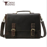 Men'S Briefcase Crazy Horse Leather 2018 Man Vintage Brown Business Man 17" Laptop Travel Bags Male