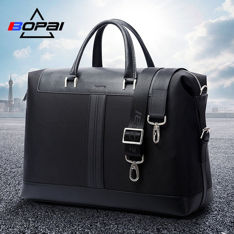 Bopai Nylon Men Travel Bags Waterproof Work Duffle Bags Male Crossbody Shoulder Bags Black