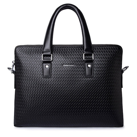 New Luxury Genuine Leather Business Men'S Briefcase Woven Pattern Shoulder Bag Cowhide Men'S