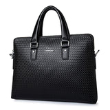 New Luxury Genuine Leather Business Men'S Briefcase Woven Pattern Shoulder Bag Cowhide Men'S
