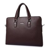 New Luxury Genuine Leather Business Men'S Briefcase Woven Pattern Shoulder Bag Cowhide Men'S