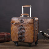 Letrend 100% Genuine Leather Spinner Suitcases Wheel Vintage Rolling Luggage Trolley 18 Inch
