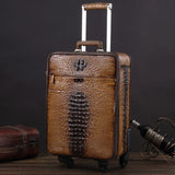 Letrend 100% Genuine Leather Spinner Suitcases Wheel Vintage Rolling Luggage Trolley 18 Inch