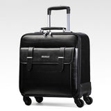 Quality Leather Trolley Luggage Travel Bag16 18 20 22 24 Commercial Universal Wheels Cow Split