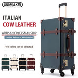 Uniwalker 20 22 24 Inch Cow Leather Luggage  Genuine Leather Vintage Travel Suitcase Classic