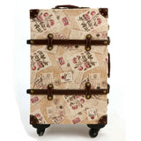 Retro Stamp Luggage Trolley Luggage Universal Wheels Luggage Suitcase Password Box,14 20 22Inch