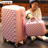 Abs Hardside Rolling Luggage Set With Handbag,Women Travel Suitcase Bag With Cosmetic