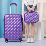 Abs Hardside Rolling Luggage Set With Handbag,Women Travel Suitcase Bag With Cosmetic