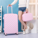 Abs Hardside Rolling Luggage Set With Handbag,Women Travel Suitcase Bag With Cosmetic