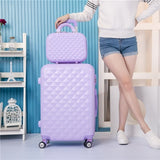 Abs Hardside Rolling Luggage Set With Handbag,Women Travel Suitcase Bag With Cosmetic